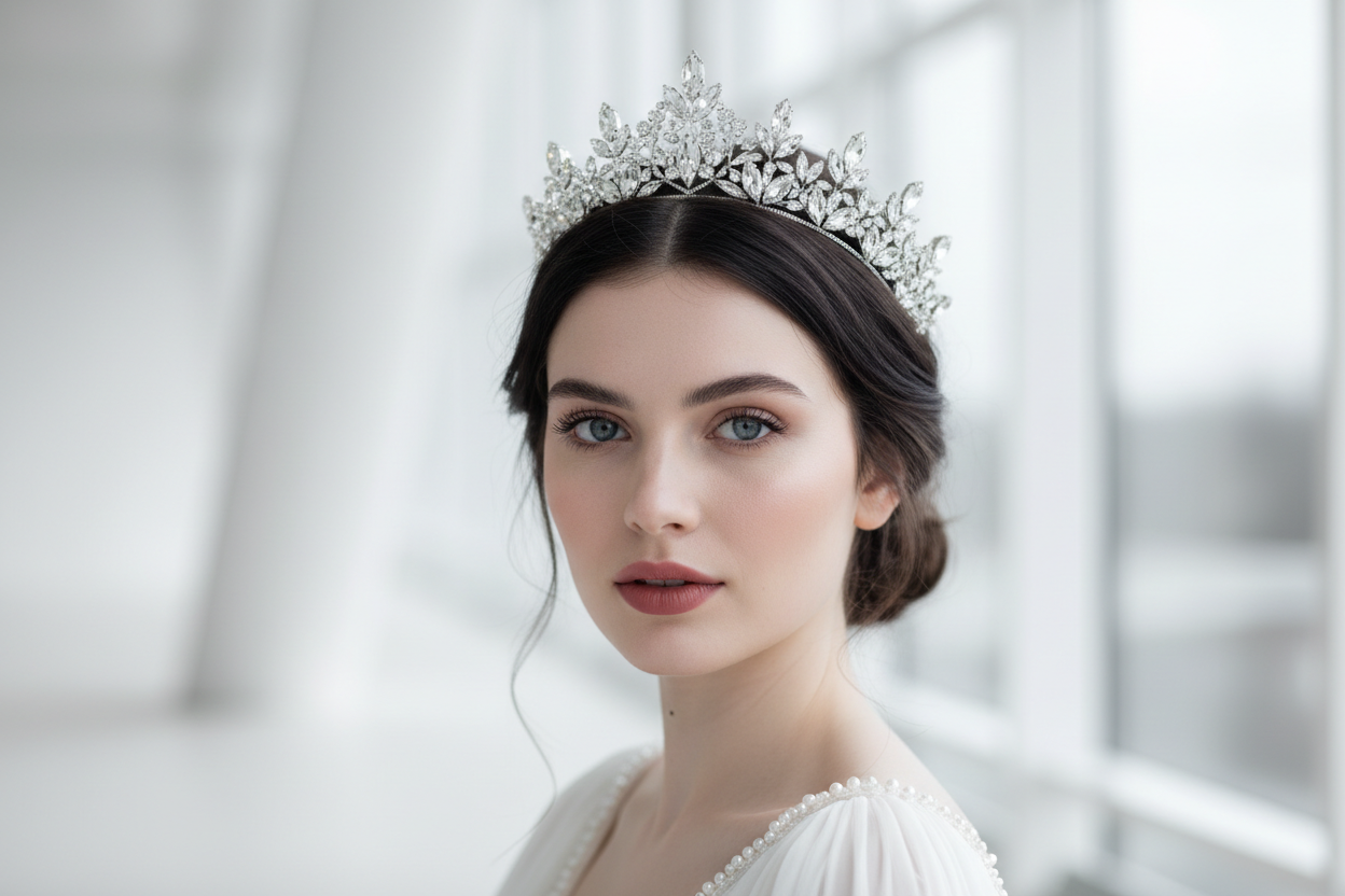 Silver bridal crown for cool skin tones