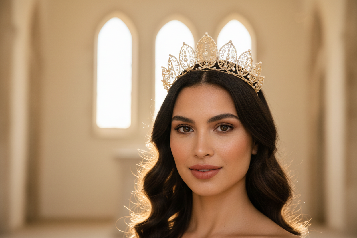 Gold bridal crown for warm skin tones